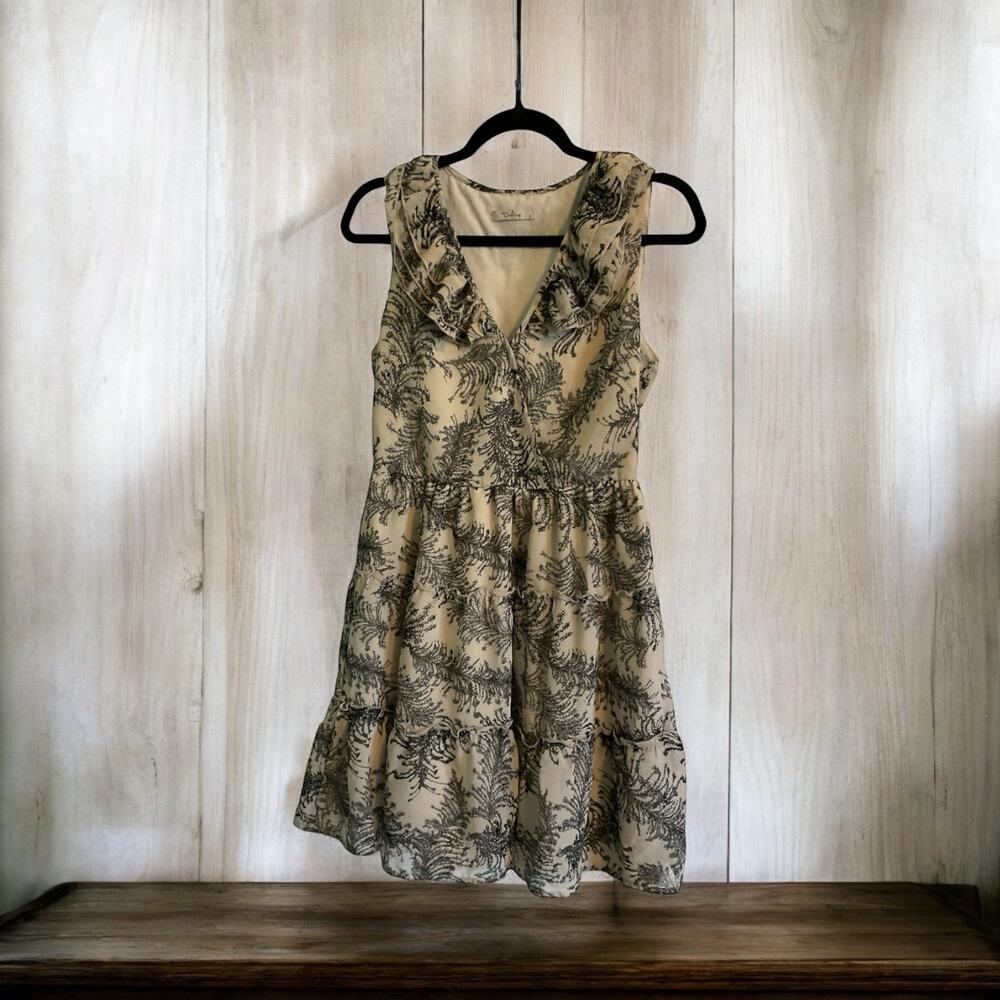 Darling Womens Short Dress Ruffled V-Neck Feather Print Sleeveless Size M Casual